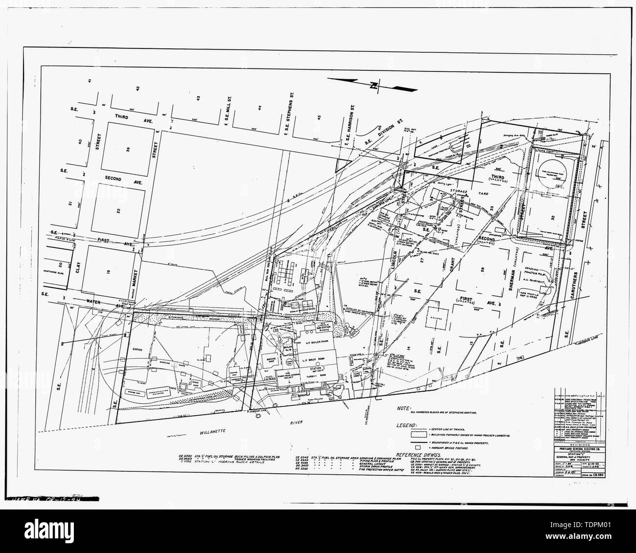 Fotocopia del disegno in scala (dalla stazione 'L' i file office, Portland, Oregon) Portland General Electric in aula disegno, c.1960 generale PIANO DEL SITO DELLA STAZIONE 'L' - Portland General Electric Company, Stazione L, 1841 Southeast Water Street, Portland, Multnomah County, o Foto Stock