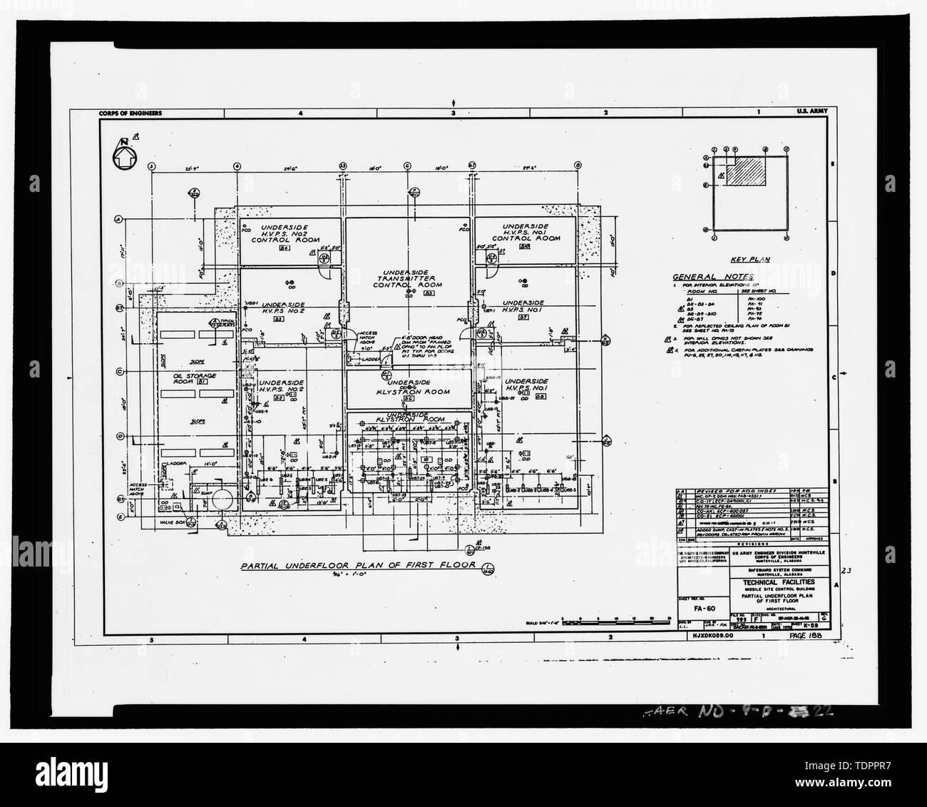 Copia fotografica del design originale disegno, datata gennaio 1970, riveduto il 2 gennaio 1974 (Esercito originale funzionamento disegno in possesso degli Stati Uniti Esercito di ingegneri, Huntsville divisione) parziale piano di pavimento del primo piano - Stanley R. Mickelsen complesso di salvaguardia, Missile sito edificio di controllo, a nord-est di tattiche di strada; a sud-est di tattiche di Road South, Nekoma, Cavalier County, ND Foto Stock
