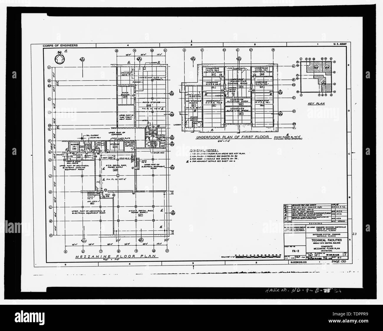 Copia fotografica del design originale disegno, datata gennaio 1970, riveduto il 2 gennaio 1974 (Esercito originale funzionamento disegno in possesso degli Stati Uniti Esercito di ingegneri, Huntsville divisione) composito piano mezzanino piano - Stanley R. Mickelsen complesso di salvaguardia, Missile sito edificio di controllo, a nord-est di tattiche di strada; a sud-est di tattiche di Road South, Nekoma, Cavalier County, ND Foto Stock