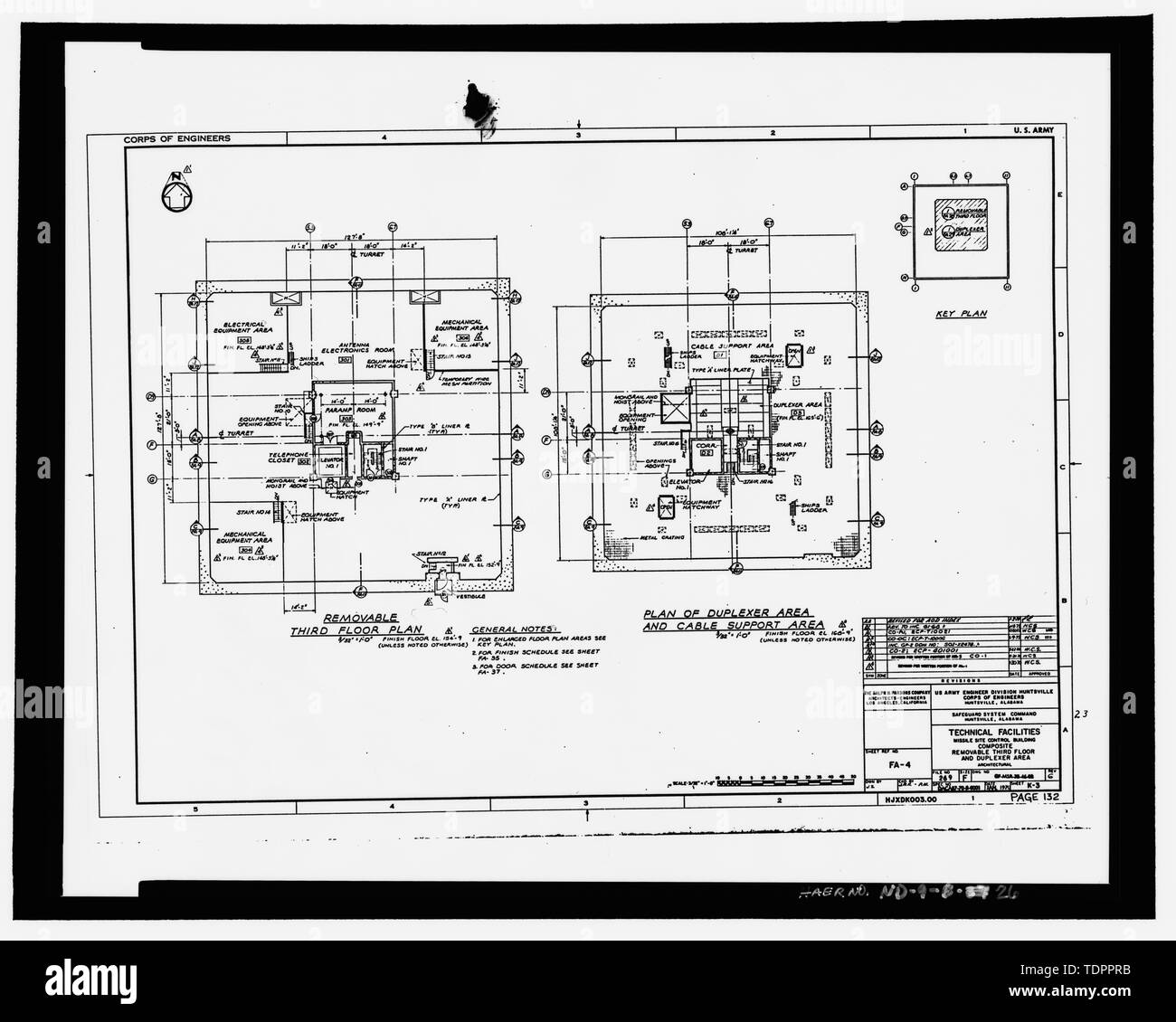 Copia fotografica del design originale disegno, datata gennaio 1970, riveduto il 2 gennaio 1974 (Esercito originale funzionamento disegno in possesso degli Stati Uniti Esercito di ingegneri, Huntsville Division) rimovibile composito terzo piano e area dell'unità fronte/retro - Stanley R. Mickelsen complesso di salvaguardia, Missile sito edificio di controllo, a nord-est di tattiche di strada; a sud-est di tattiche di Road South, Nekoma, Cavalier County, ND Foto Stock