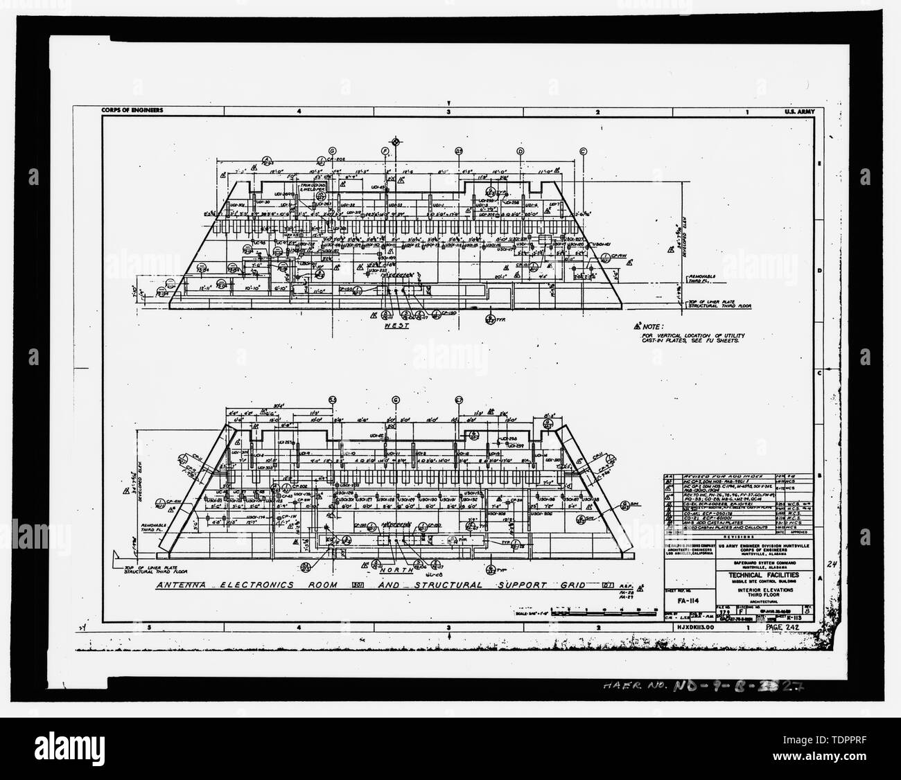 Copia fotografica del design originale disegno, datata gennaio 1970, riveduto il 2 gennaio 1974 (Esercito originale funzionamento disegno in possesso degli Stati Uniti Esercito di ingegneri, Huntsville Division) interni elevazioni, terzo piano - Stanley R. Mickelsen complesso di salvaguardia, Missile sito edificio di controllo, a nord-est di tattiche di strada; a sud-est di tattiche di Road South, Nekoma, Cavalier County, ND Foto Stock
