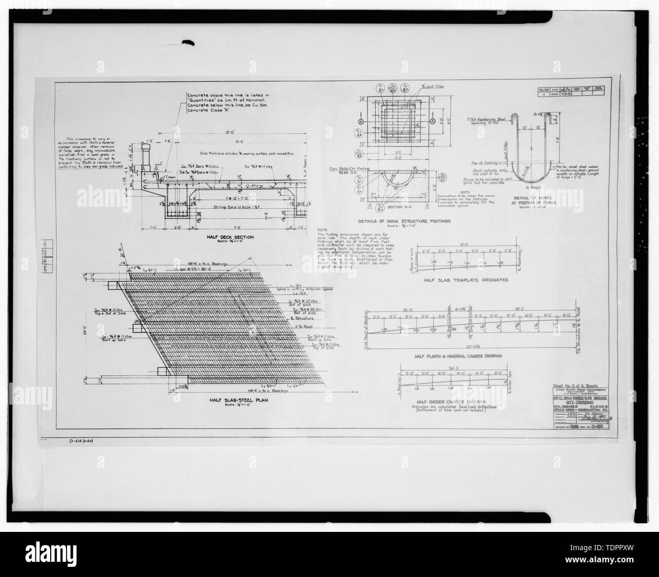 Copia fotografica di fotocopia del disegno del ponte, metà dei piani e basamenti (Giugno 12, 1937, disegno originale su file nella sezione strutture, Utah Department of Transportation, Salt Lake City, Utah). Foglio n. 3 di 6 fogli. - Gould lavare il bridge spanning Gould lavare presso la State Route 9, uragano, Washington County, UT; Sagebrush consulenti archeologico, imprenditore; Wegman-French, Lysa trasmettitore; Polk, Michael R, fotografo; Polk, Michael R, storico Foto Stock