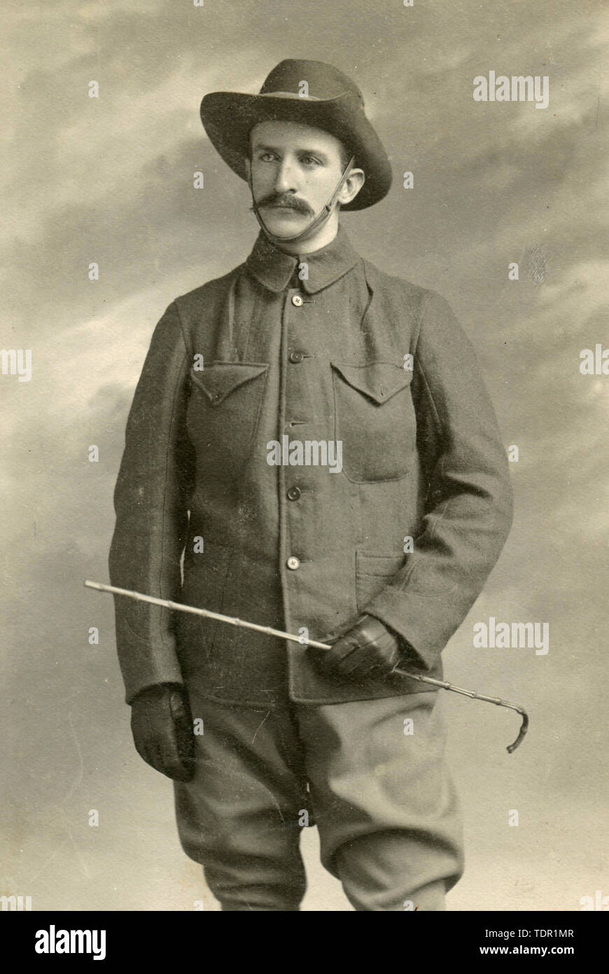 Uomo che indossa una campagna equitazione vestito, 1890s Foto Stock