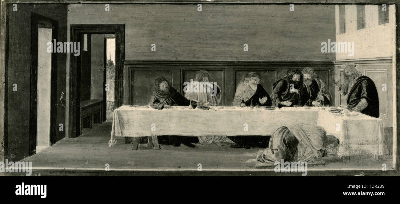 Scomparto di predella pannelli con la leggenda di Santa Maria Maddalena: Cristo nella predicazione, dipinto di Sandro Botticelli Foto Stock