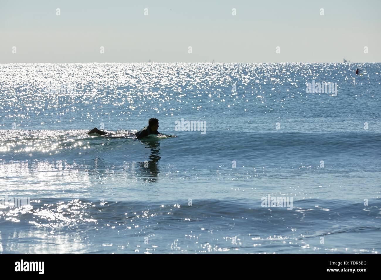 Surfista giapponese presso la spiaggia Foto Stock