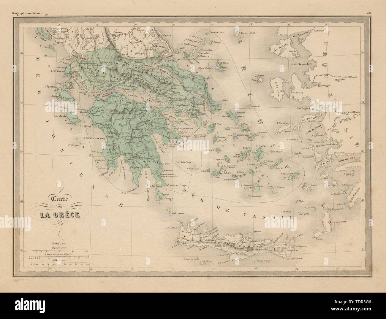 Carte de la Grèce. Mappa di Grecia. Egeo. MALTE-BRUN c1871 antica Foto Stock