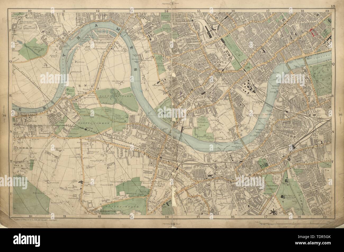 LONDON Chiswick Barnes Chelsea Fulham Putney Wandsworth Clapham BACON 1900 mappa Foto Stock