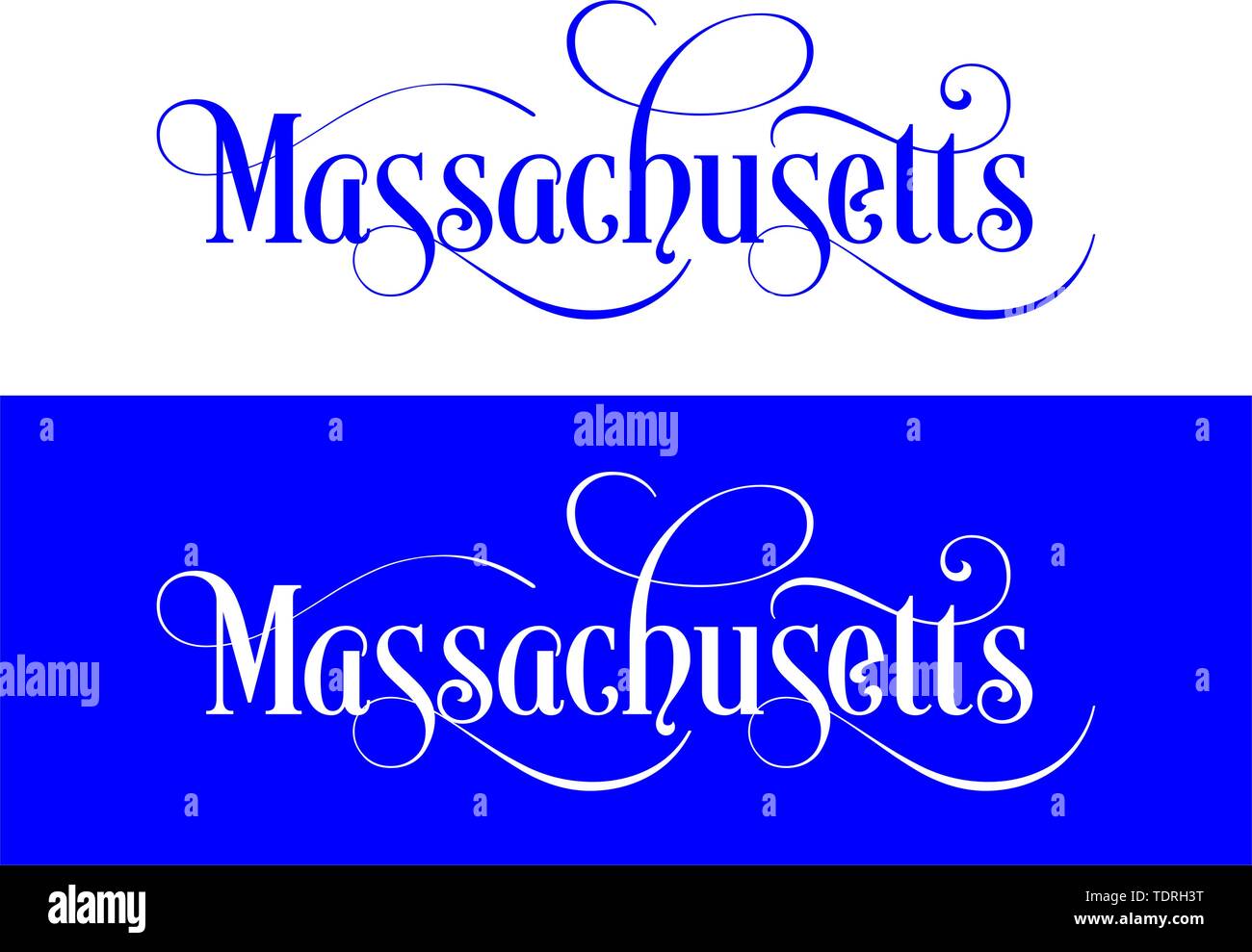 Tipografia del Stati Uniti Massachusetts membri illustrazione manoscritte su UFFICIALE DEGLI STATI UNITI Colori di stato. La calligrafia moderno elemento per il design. Semplice Illustrazione Vettoriale