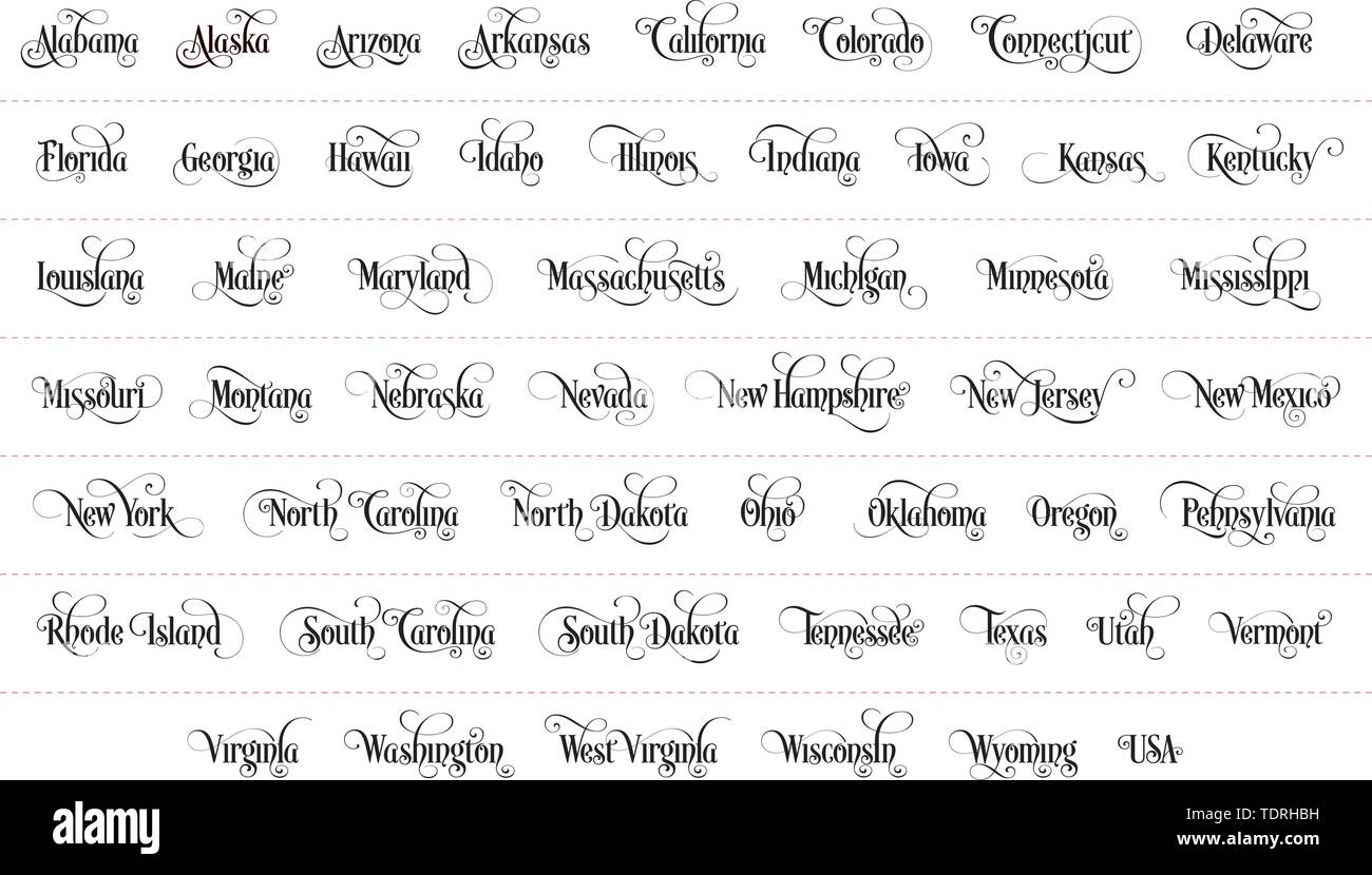 Tipografia del USA Membri Nome nero illustrazione della Scrittura su sfondo bianco. La calligrafia moderno elemento per il design. Vettore semplice lettera Illustrazione Vettoriale