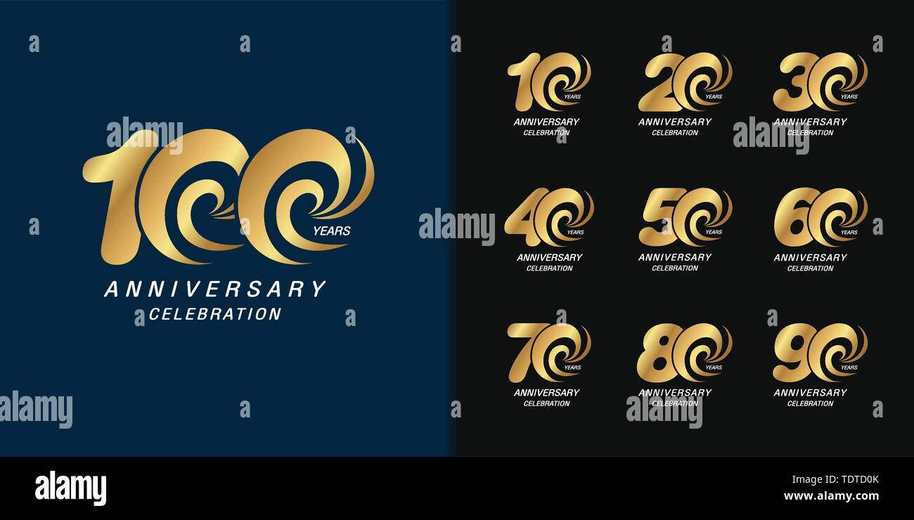 Set di anniversario logotipo. Golden Anniversary Celebration emblema design per profilo aziendale, opuscoli, depliant, rivista, brochure, web, invito o Illustrazione Vettoriale