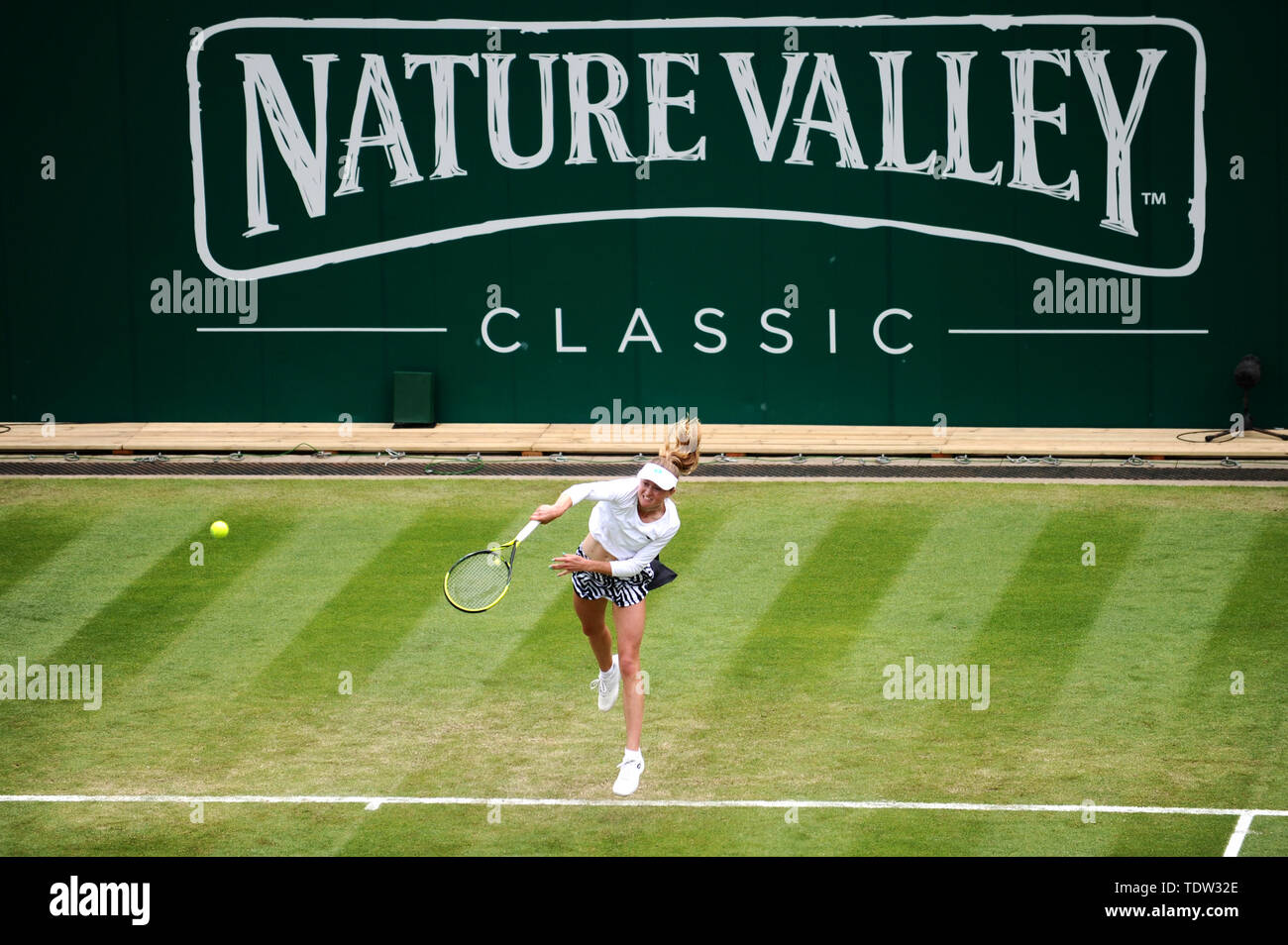 Aliaksandra Sasnovich durante il giorno cinque della natura Valle Classic a Edgbaston Priory club di Birmingham. Foto Stock