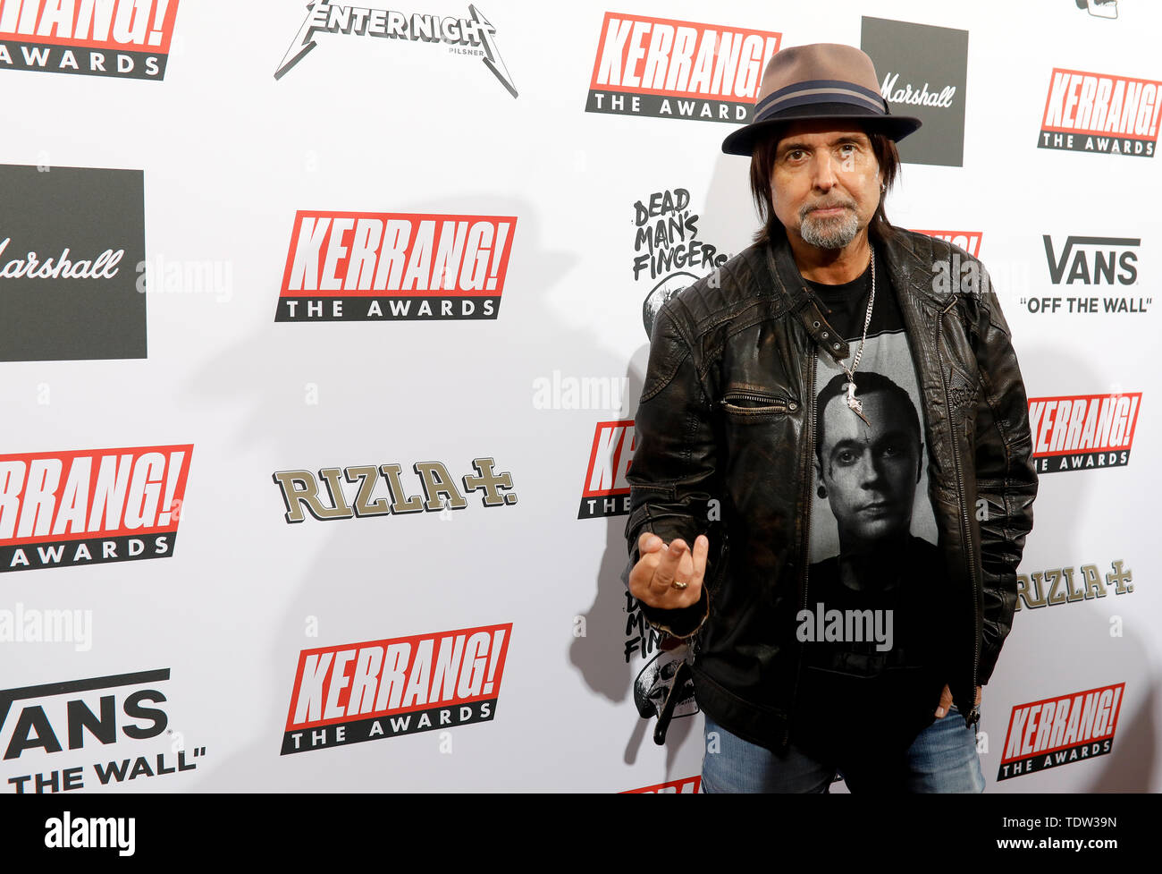 *Nota del redattore gesto* Motorhead's Phil Campbell frequentando il Kerrang! I premi a Islington Town Hall di Londra. Foto Stock