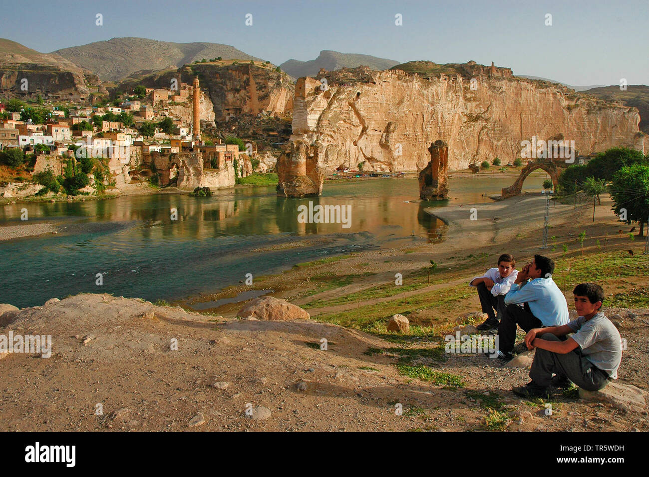Hasankeyf sul fiume Tigri, città sarà allagato dalla prevista della diga di Ilisu, Anatolia sudorientale Progetto, Turchia, Anatolia, Batman, Hasankeyf Foto Stock