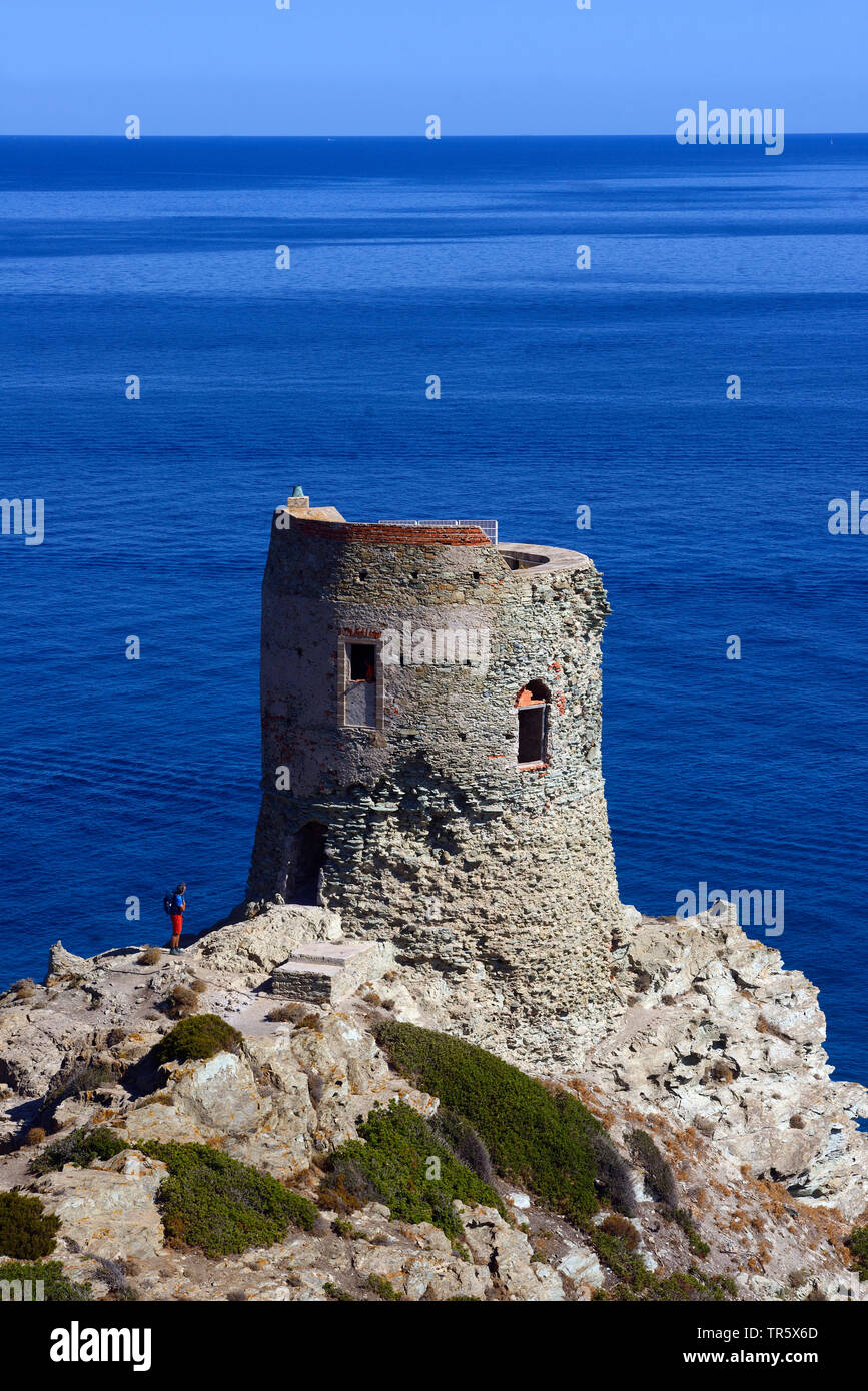 Torre Genovese di Agnello, Francia, Corsica, Barcaggio Foto Stock