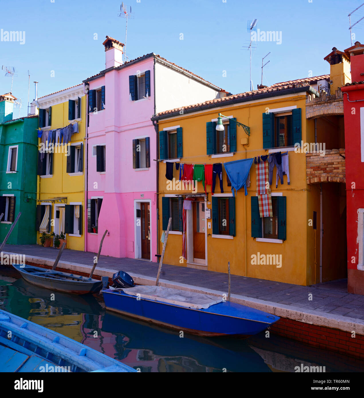 Case colorate nell'isola di Burano, Italia, Venezia Foto Stock