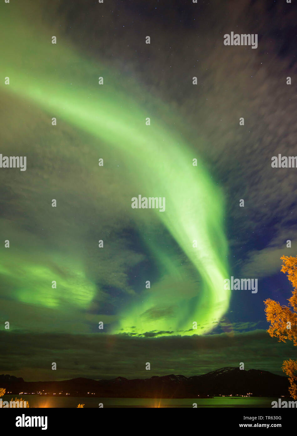 Aurora di nuvole, Norvegia, Troms, Tromsoe Foto Stock