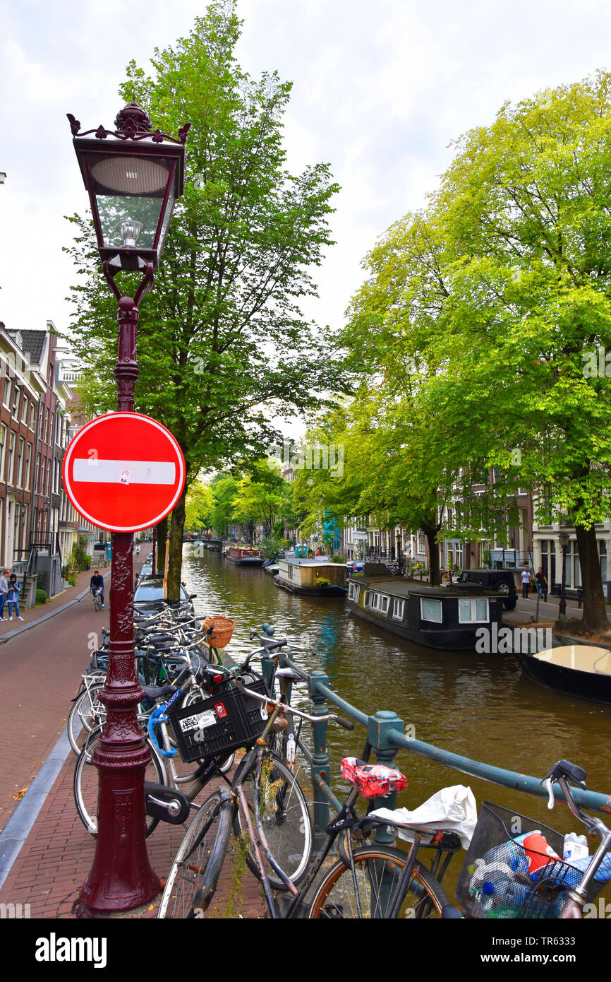 Quartiere Jordaan, vista da der Kees de Jongenbrug di Bloemgracht, Paesi Bassi Paesi Bassi del Nord, Amsterdam Foto Stock