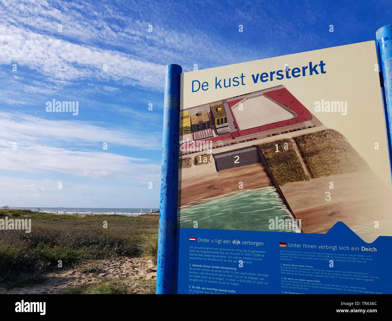 Informazioni segno di protezione delle coste in Olanda, Paesi Bassi Foto Stock