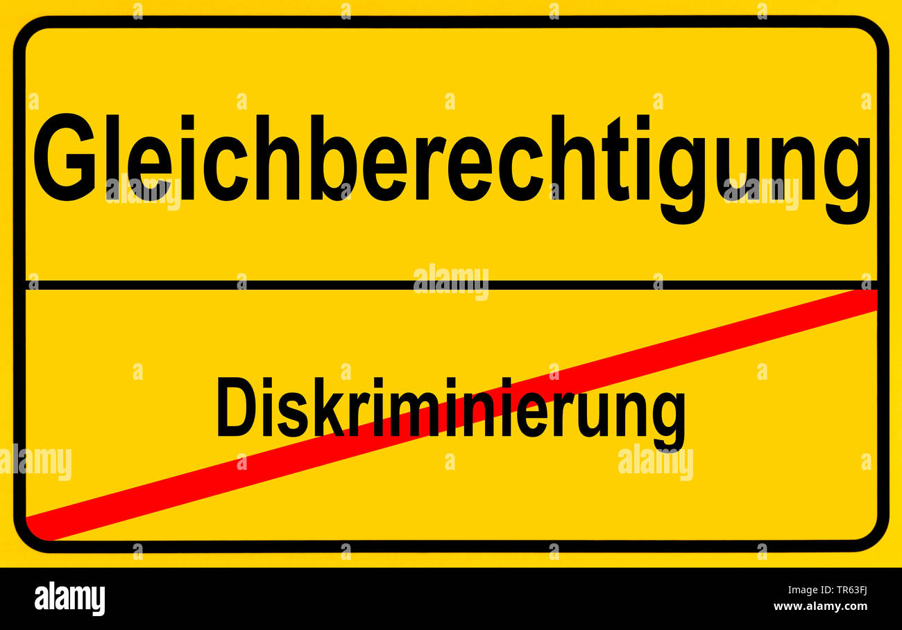 Città segno limite Gleichberechtigung / Diskriminierung, uguaglianza / discriminazione, Germania Foto Stock