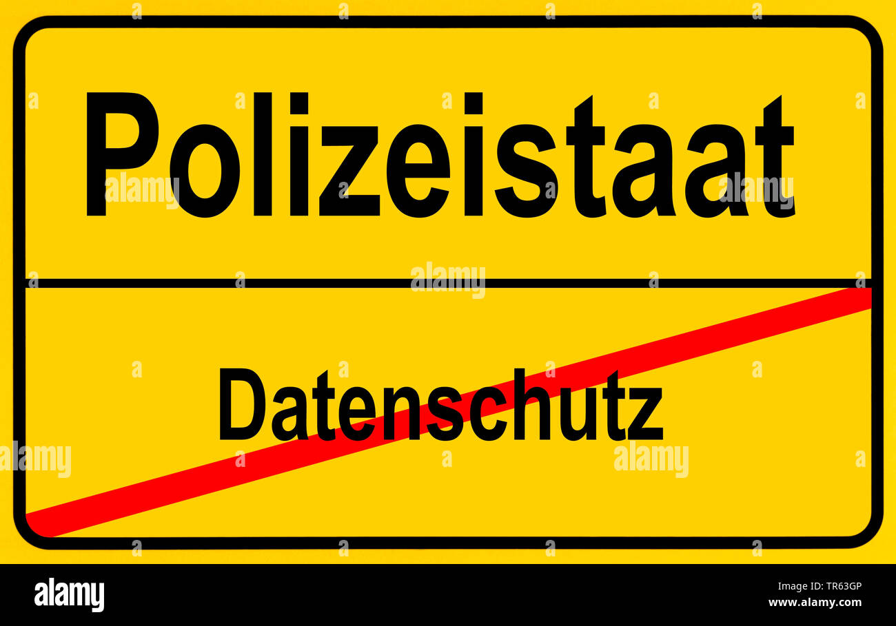 Città segno limite Polizeistaat / Datenschutz, stato di polizia / protezione dei dati, Germania Foto Stock