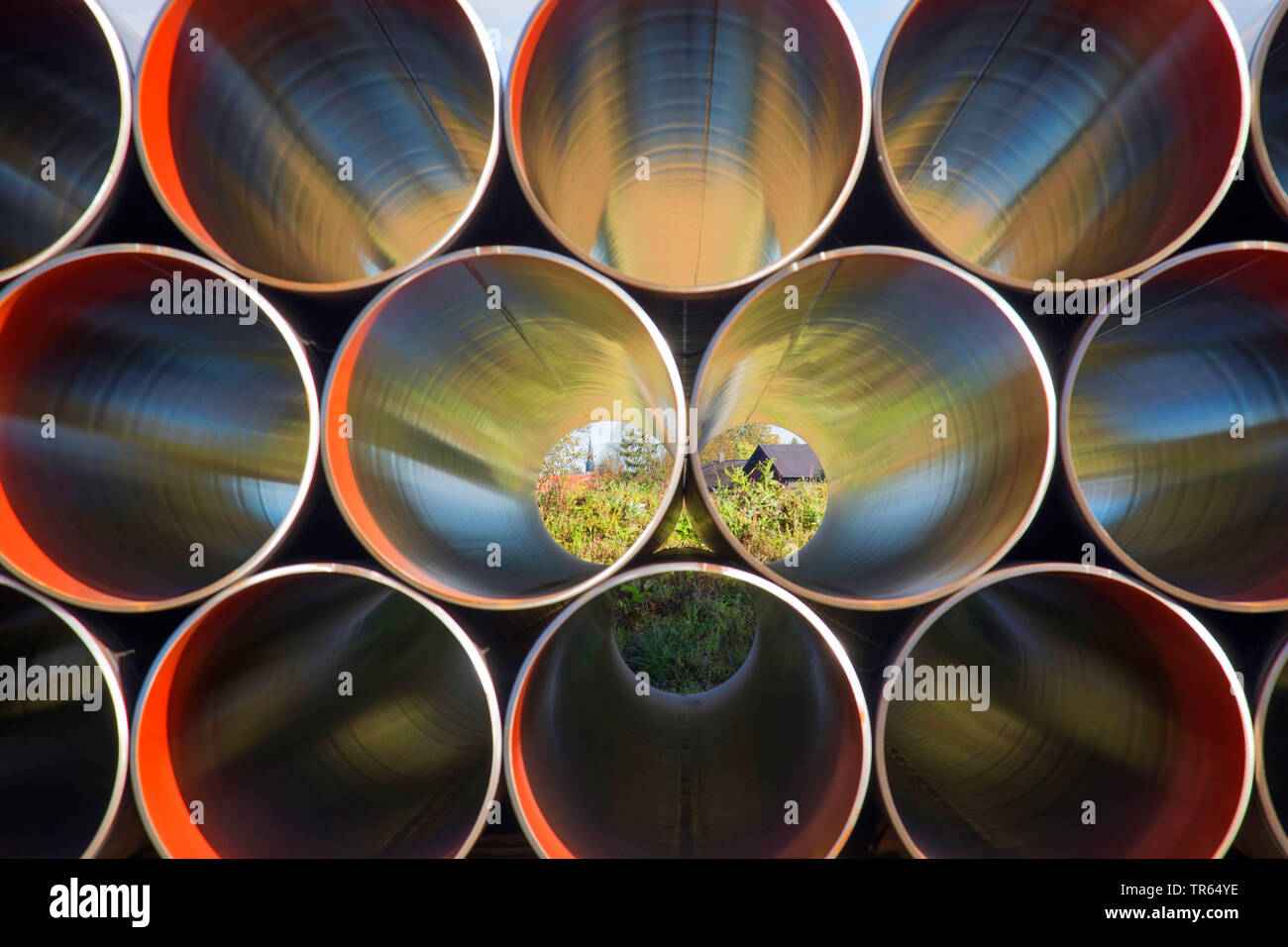 Tubi impilati per di gasdotti ad alta pressione, in Germania, in Baviera, Oberndorf Foto Stock