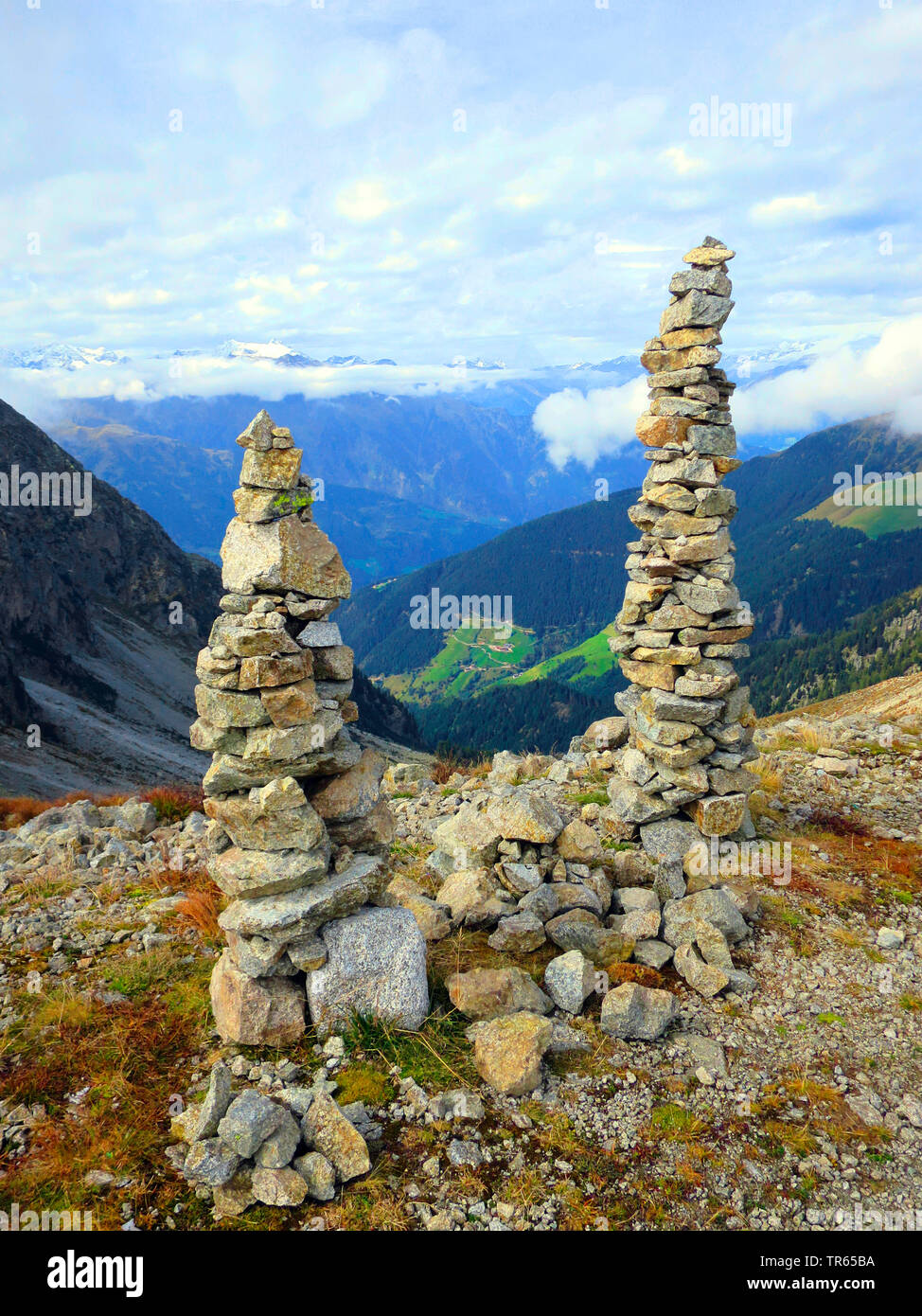 Cumulo di pietre a Kuhleitenhuette, Italia, Alto Adige, Avelengo Foto Stock