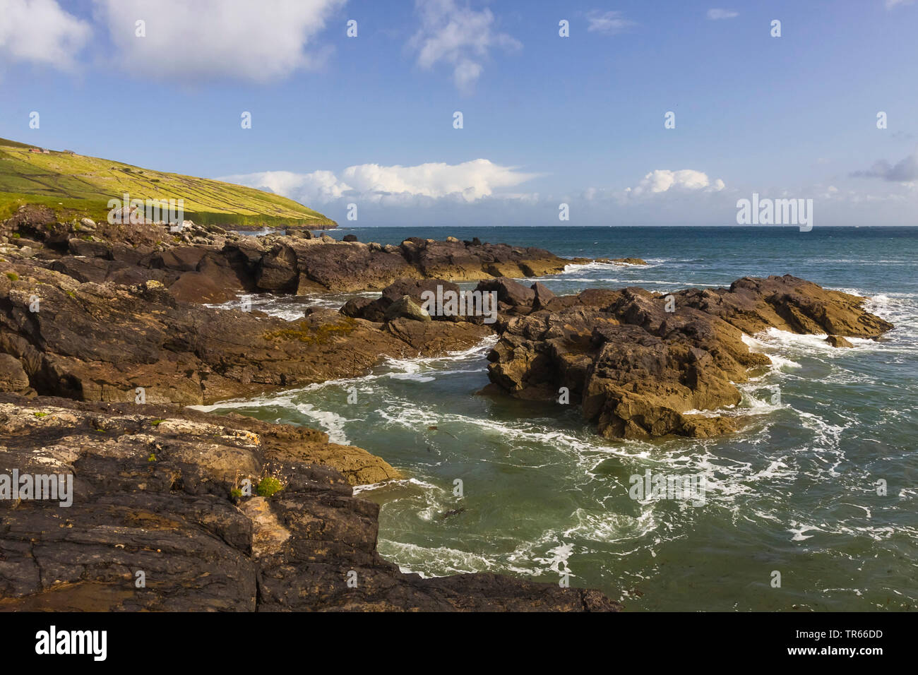 Costa rocciosa della penisola di Dingle, Ring of Kerry, Irlanda, nella contea di Kerry, la penisola di Dingle, Dingle Foto Stock