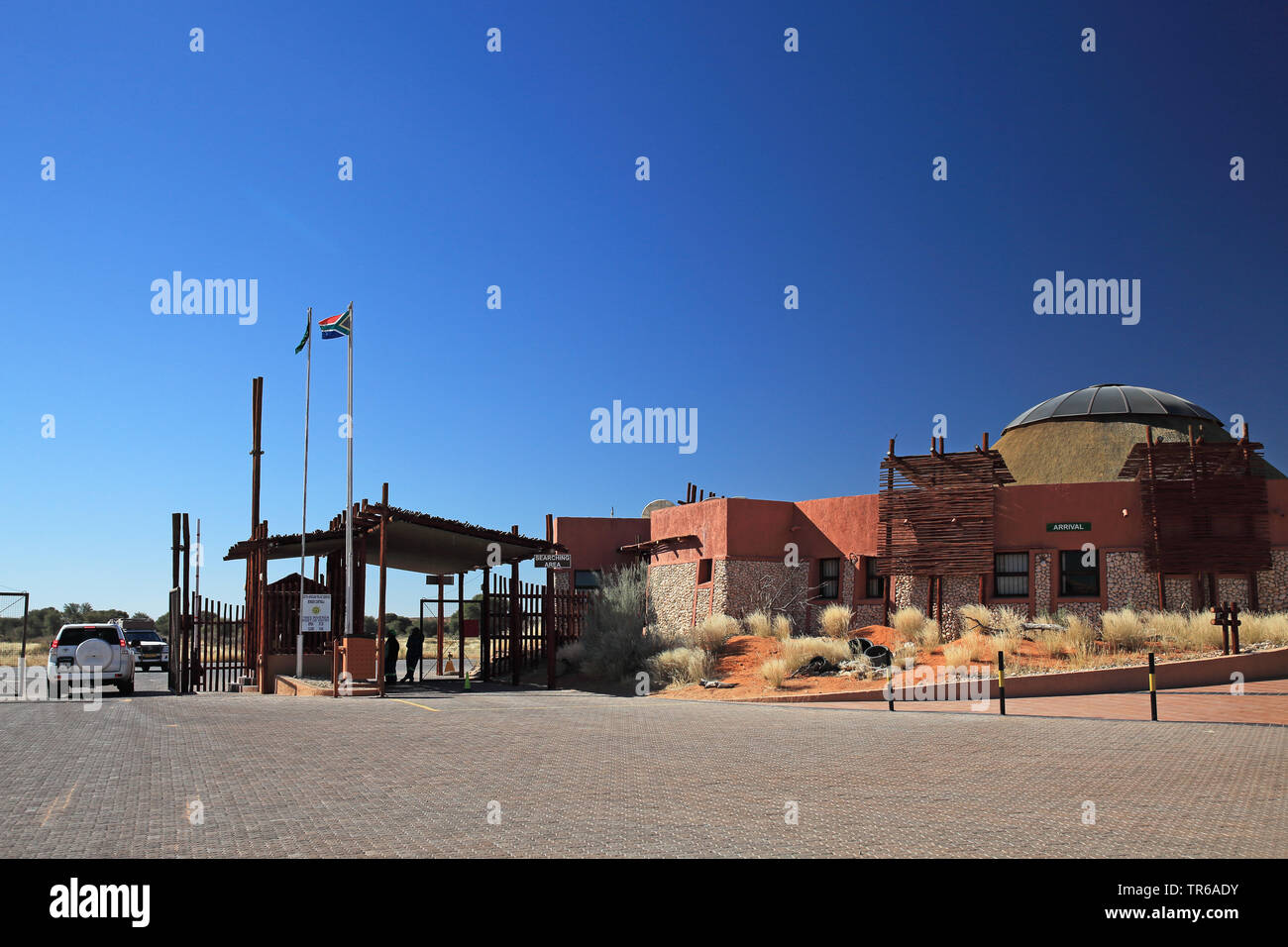 Ufficio presso il Gate a Twee Rivieren, Sud Africa, Kgalagadi transfrontaliera Parco Nazionale Foto Stock