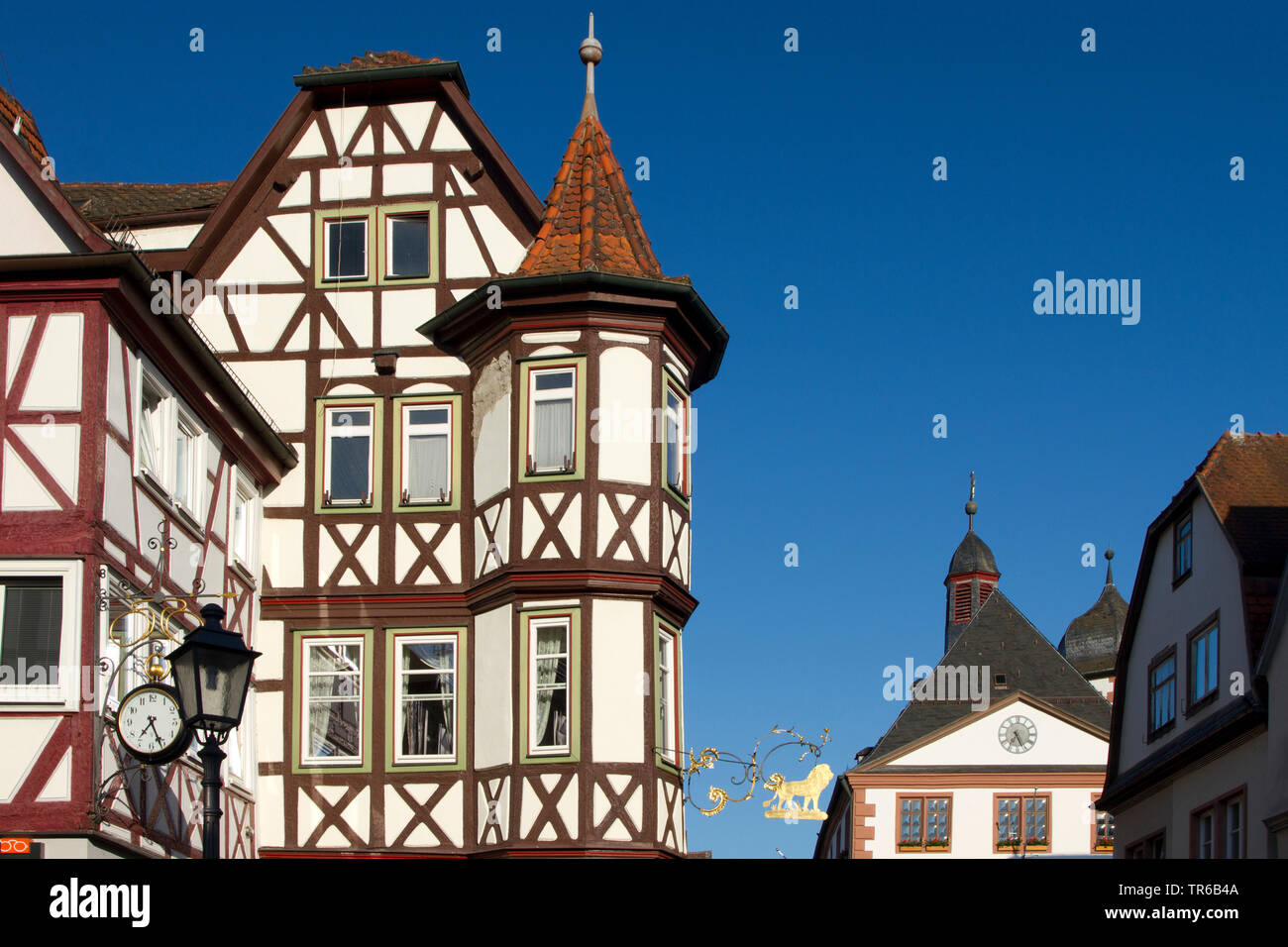 Semi-Timber house nella città vecchia, in Germania, in Baviera, Lohr am Main Foto Stock