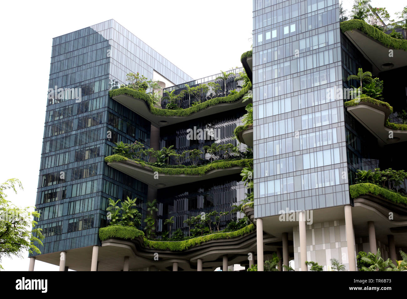 Park Royal Hotel con balcone coperto di vegetazione, Singapore Foto Stock