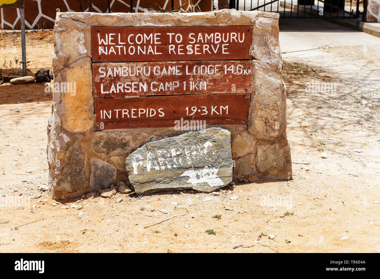 Ingresso di Samburu riserva nazionale, Kenya, Samburu Riserva nazionale Foto Stock