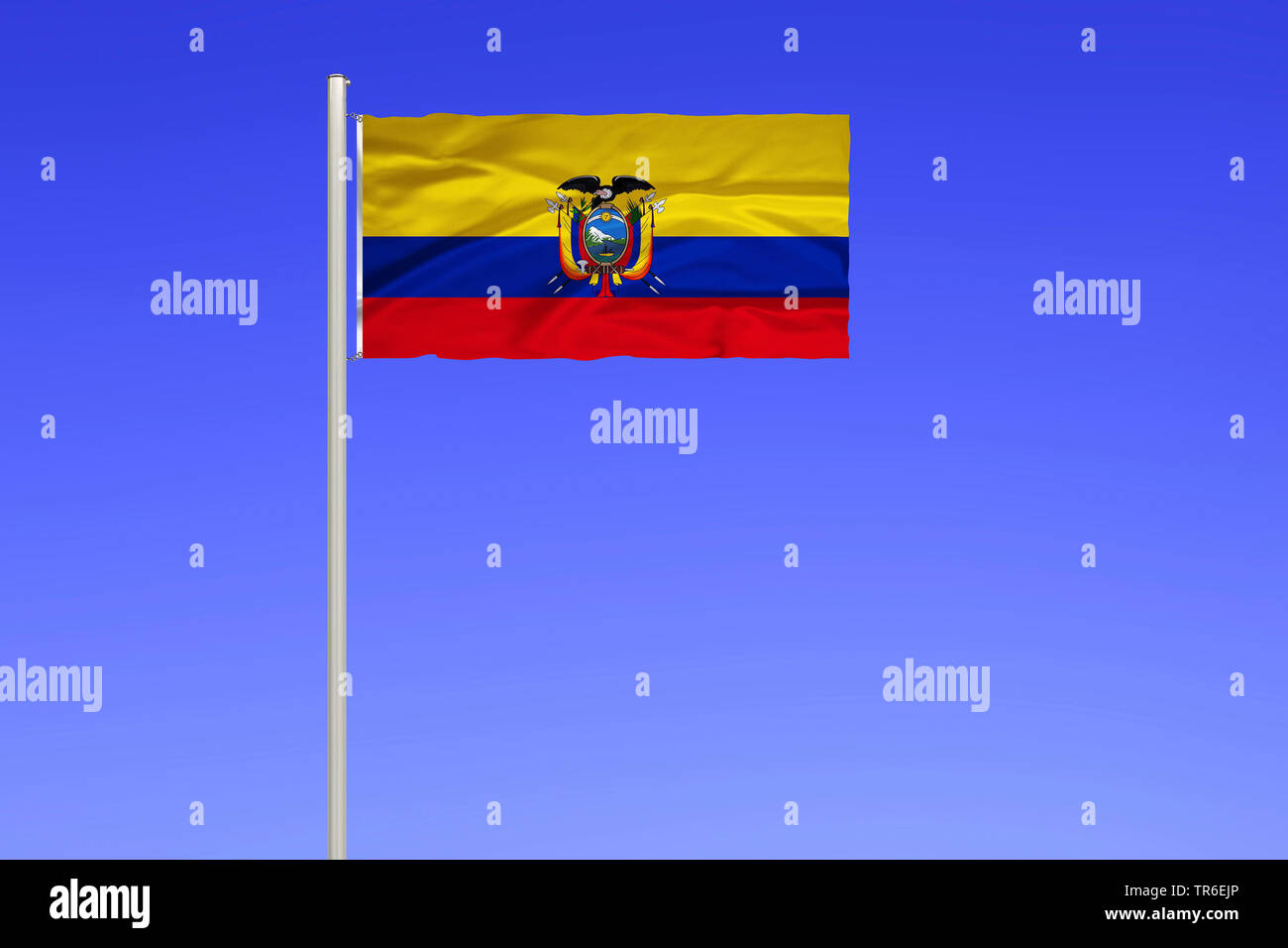 Bandiera dell'Ecuador contro il cielo blu, Ecuador Foto Stock