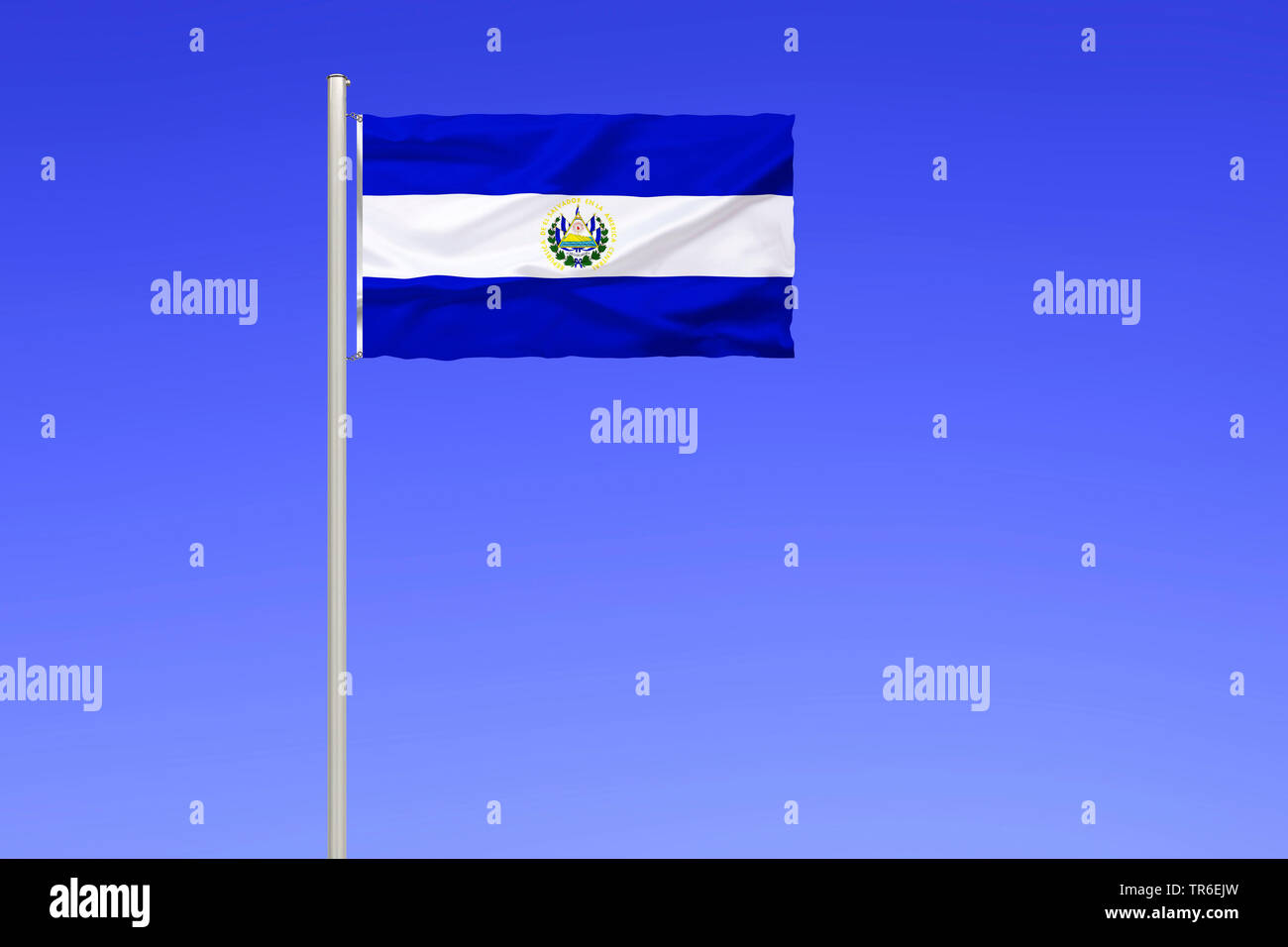 Bandiera di El Salvador contro il cielo blu, El Salvador Foto Stock