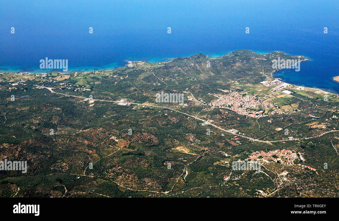 Vista aerea della costa orientale, Grecia, Lesbo, Pamfyla Foto Stock