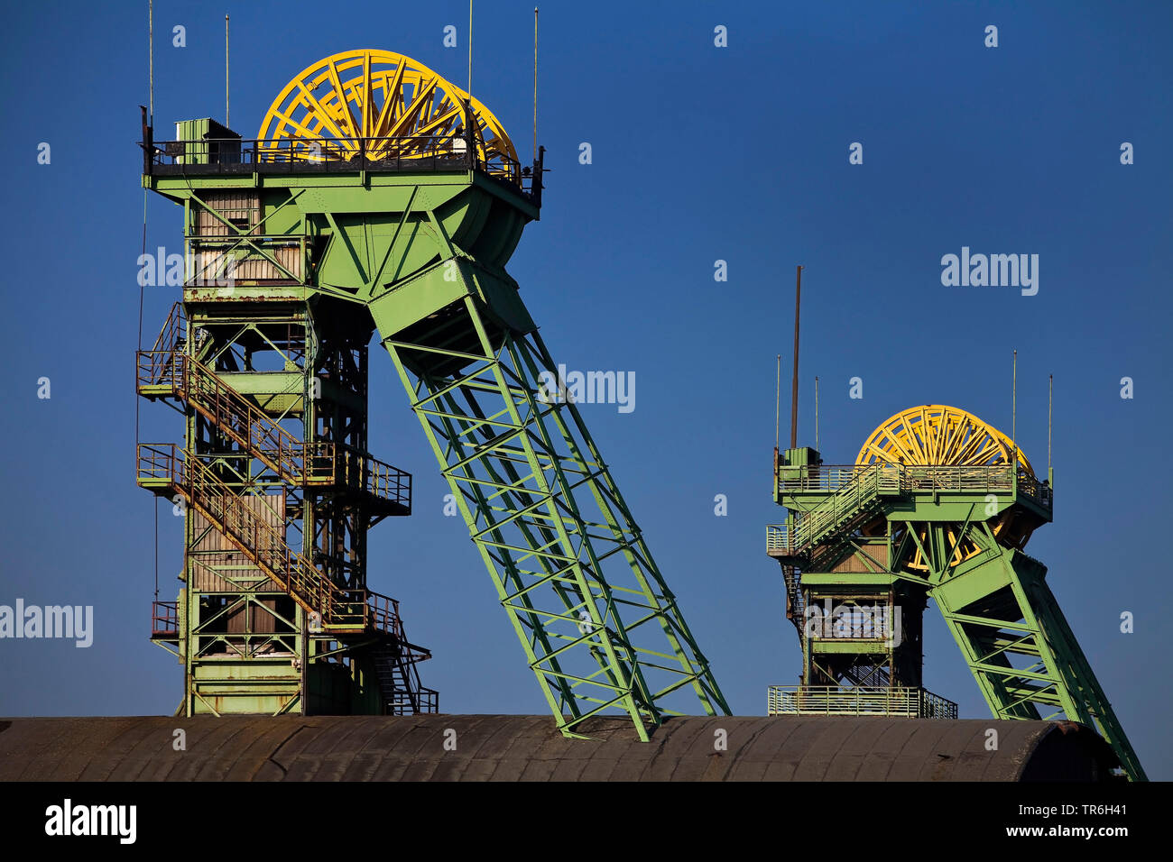 Torre di albero del carbone dismesse miniera Westfalen, in Germania, in Renania settentrionale-Vestfalia, Ahlen Foto Stock