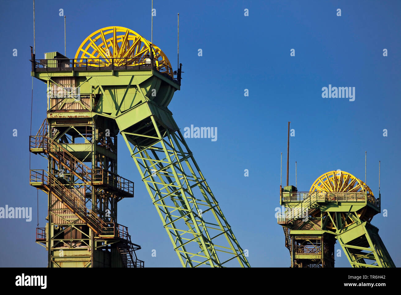 Torre di albero del carbone dismesse miniera Westfalen, in Germania, in Renania settentrionale-Vestfalia, Ahlen Foto Stock