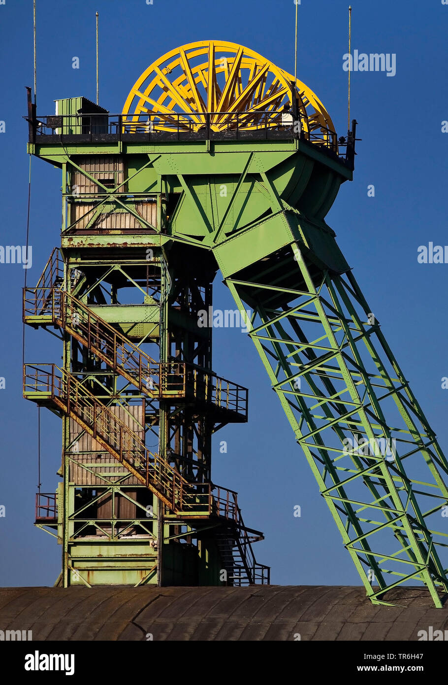 Torre di albero del carbone dismesse miniera Westfalen, in Germania, in Renania settentrionale-Vestfalia, Ahlen Foto Stock