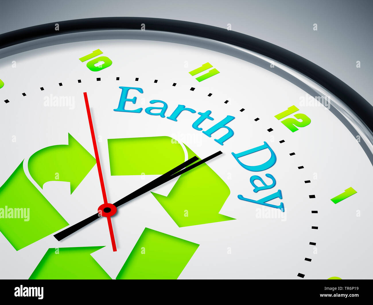 Orologio con iscrizione la Giornata della Terra Foto Stock