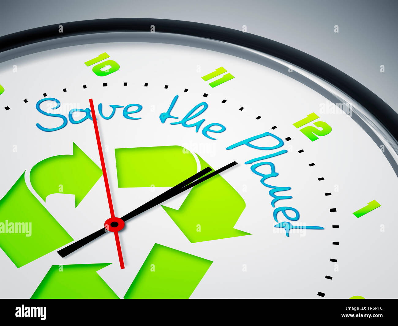 Orologio con iscrizione a salvare il pianeta Foto Stock