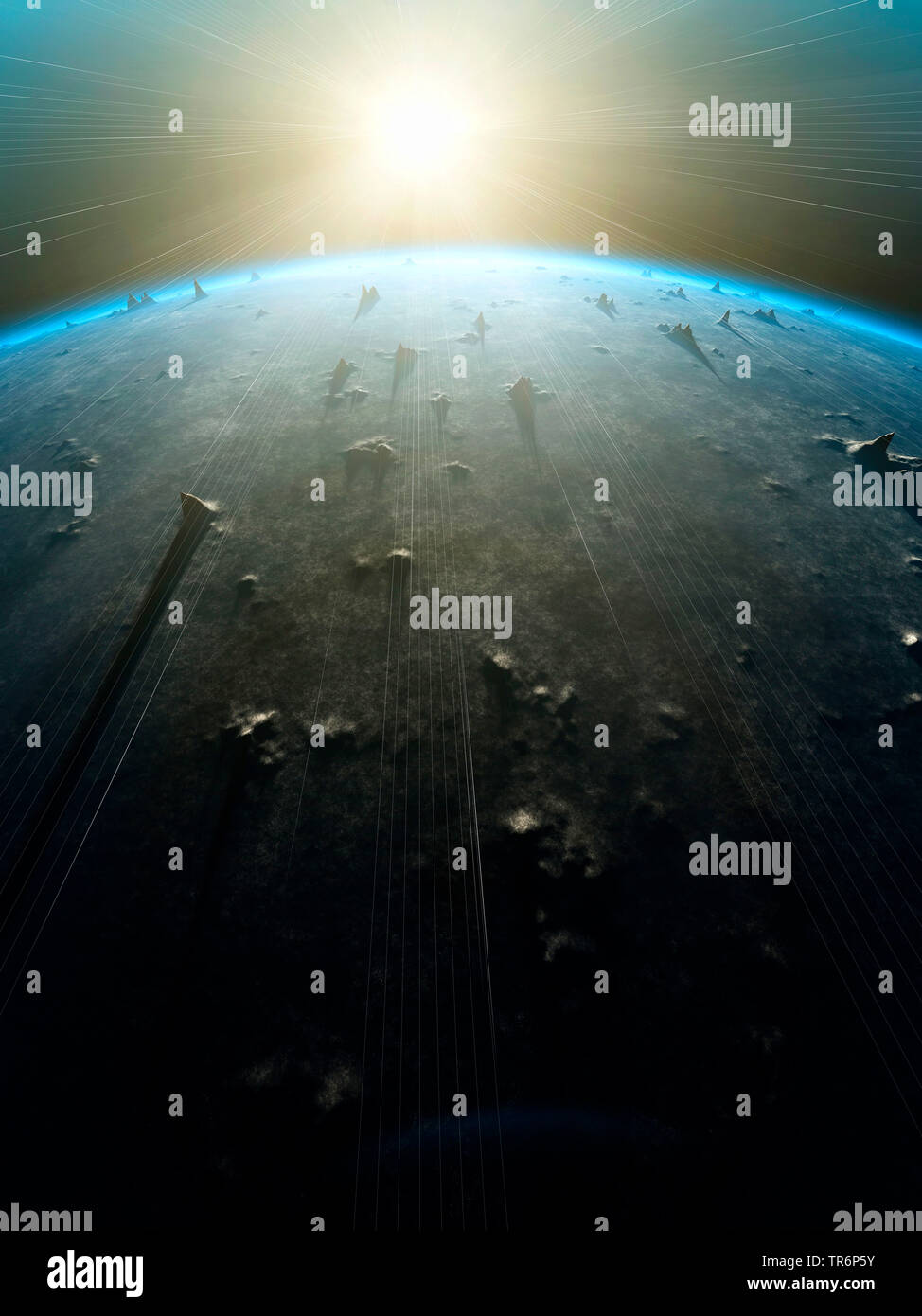 Pianeta nello spazio profondo, mondi virtuali alla computer grafica Foto Stock