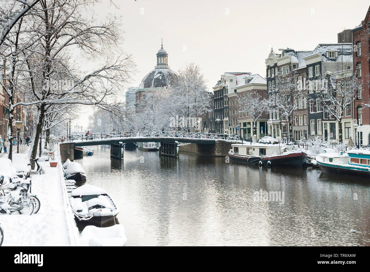 Paesaggio di coperta di neve di Amsterdam, Paesi Bassi, Noord-Holland, Amsterdam Foto Stock