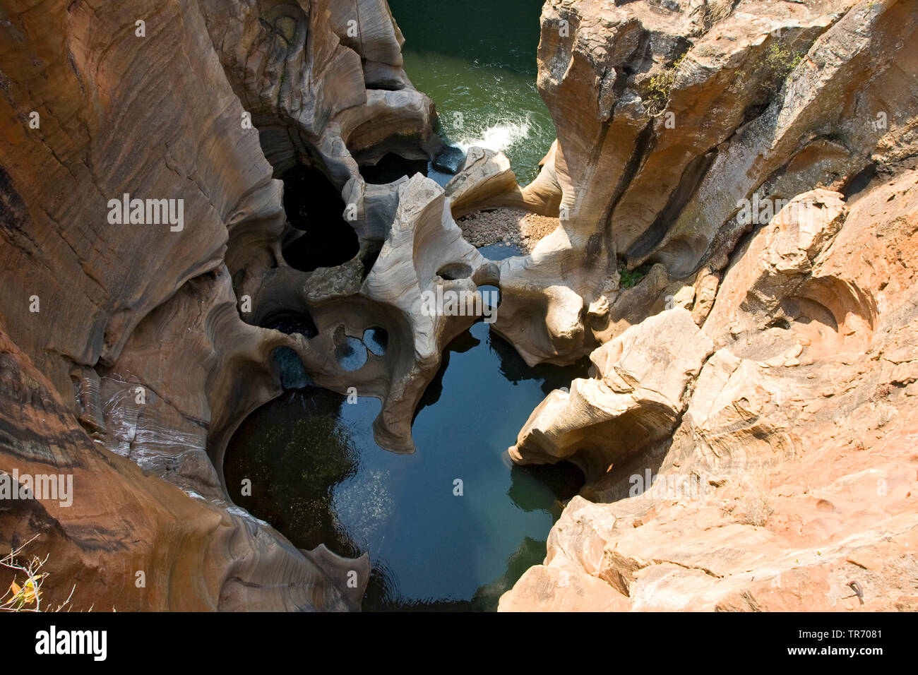 Bourke's Luck buche, vista aerea, Sud Africa - Mpumalanga Blyde River Canyon Riserva Naturale, Moremela Foto Stock