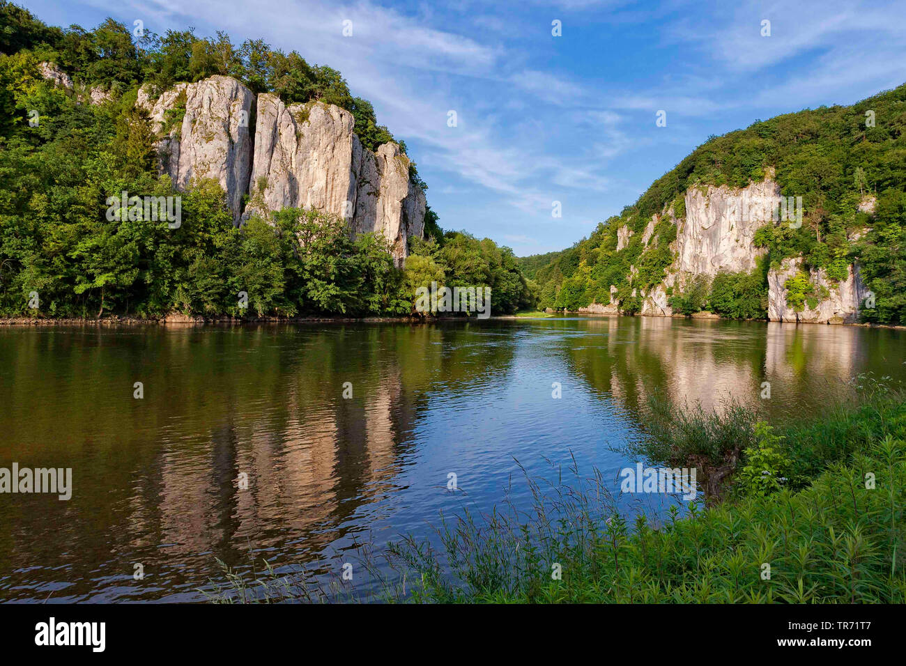 Il fiume Danubio tra Kelheim e monastero Weltenburg, riserva naturale Welternburger Enge, in Germania, in Baviera, Niederbayern, Bassa Baviera, Kelheim Foto Stock