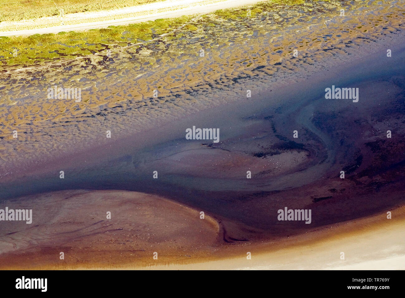 Il wadden sea paesaggio sul mare del Nord, foto aerea, Paesi Bassi Foto Stock