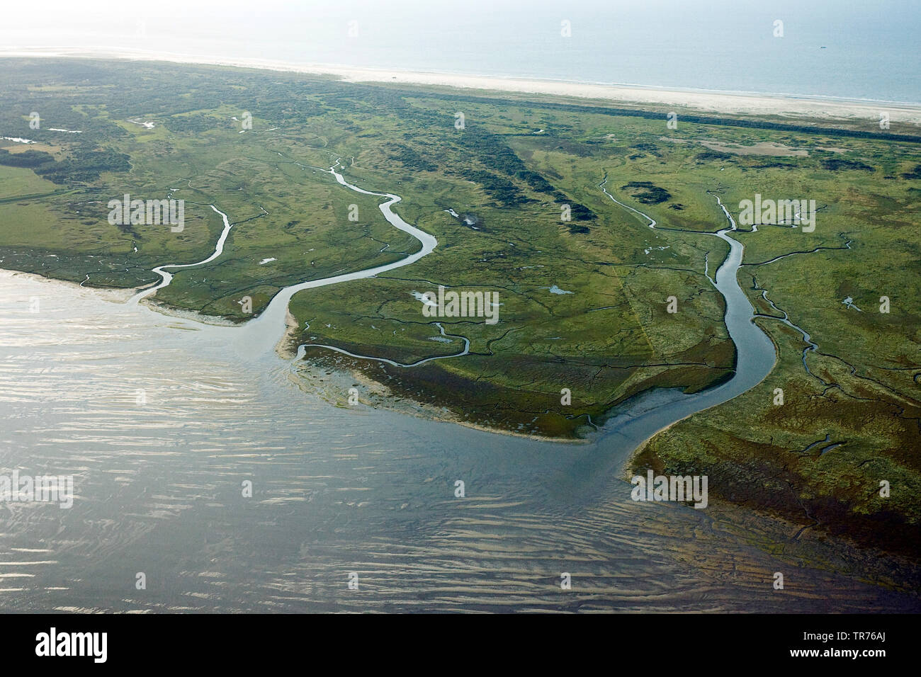 Il wadden sea al Mare del Nord, foto aerea, Paesi Bassi Schiermonnikoog Foto Stock