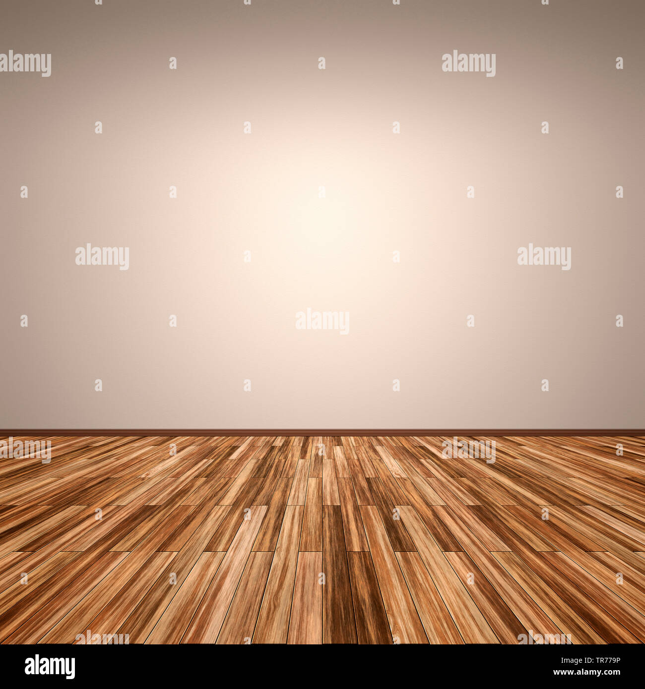 La computer grafica 3D, stanza vuota con pavimento in legno e la parete di colore marrone chiaro Foto Stock