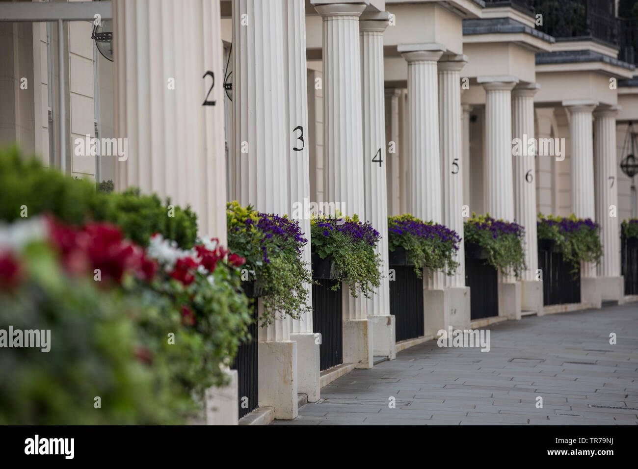 Grosvenor Crescent a Londra nel quartiere di Belgravia, classificato come il Regno Unito più costoso strada residenziale, con una casa di medio prezzo di £16,918,000. Foto Stock