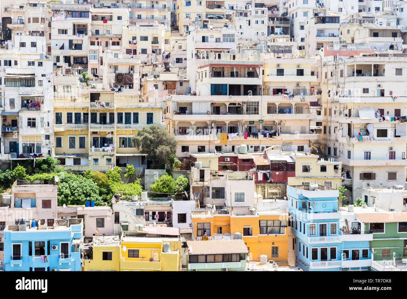 Cluster di vecchi edifici di Tripoli, Libano Foto Stock