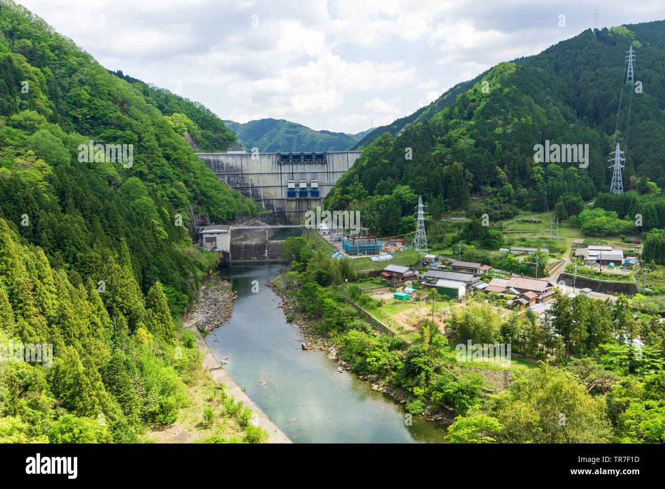 Paesaggio della diga Yahagi di Aichi in Giappone. Foto Stock