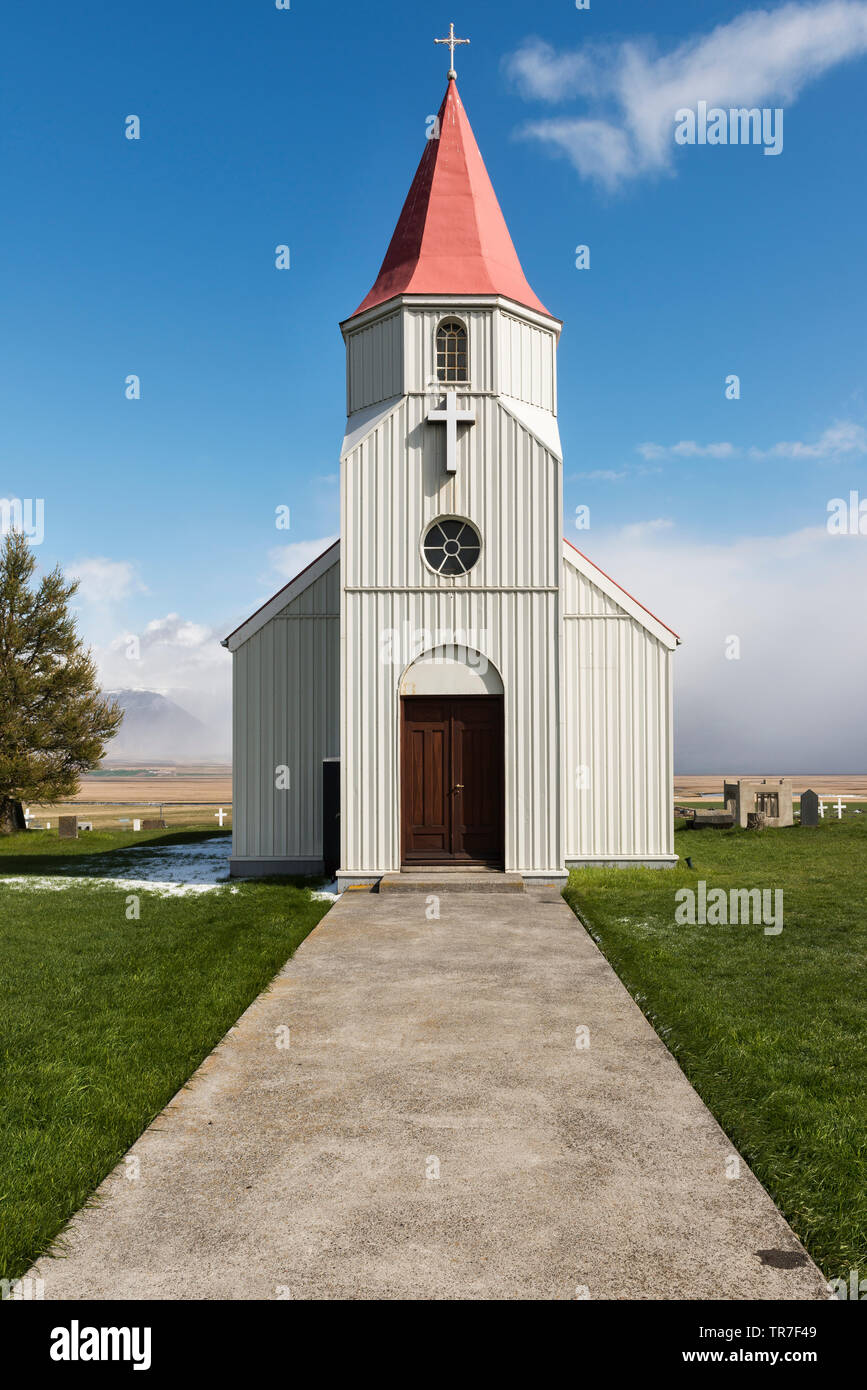 Il ferro corrugato chiesa a Glaumbaer (Glaumbaejarkirkja), Skagafjörður, Islanda Foto Stock